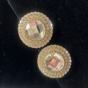 Vintage Elegant Goldtone and Silver Crystal Clipon Earrings